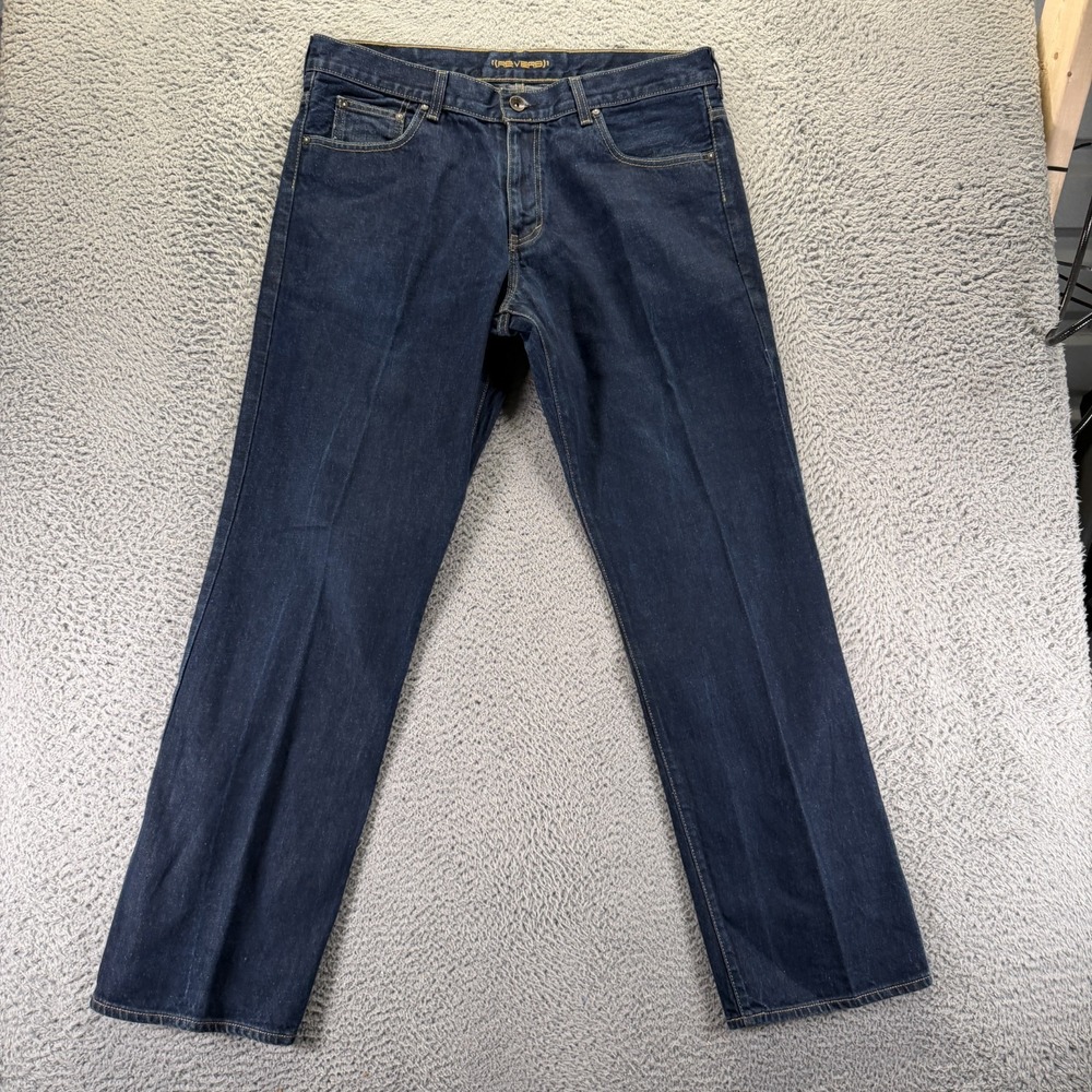 Reverb Jeans Mens 36x34 Blue Cotton Denim Straight Dark Wash Travel Workwear